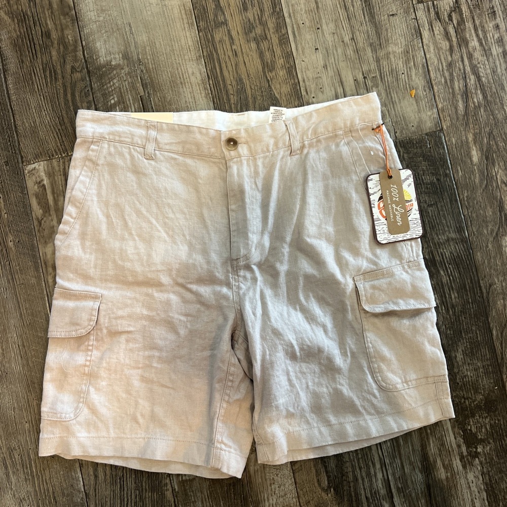 C&C California Shorts‎ Adult Size 32 Taupe Cargo Pockets 100% Linen Outdoor Mens